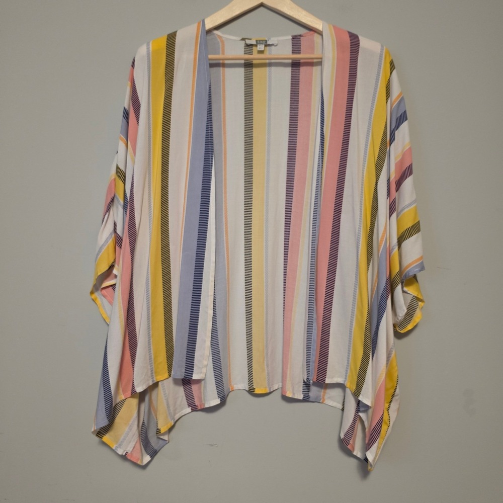 Tag Striped Kimono Cardigan Multi-Color Open Front Viscose Wrap Size M L